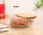 ست ظروف شیشه‌ای ۶ پارچه درب چوبی لیمون - Image 7
